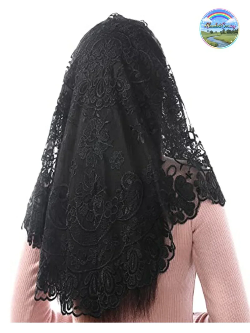 Triangle Catholic Mantilla Veil Floral Lace Scarf Shawl with Hairclips